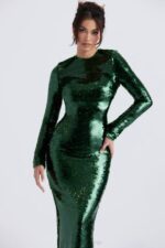 House of CB одећу 68JT344 белле пине зелена макси хаљина са шљокицама - Image 10