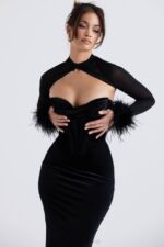 House of CB одећу 68JT355 тхалиа макси хаљина од црног сомота - Image 15
