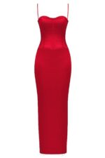House of CB одећу 68JT357 Схани црвени сатенски корсет макси хаљина - Image 7
