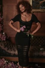 House of CB одећу 68JT362 лилла црна ажурна плетена миди хаљина - Image 4