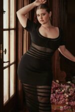 House of CB одећу 68JT362 лилла црна ажурна плетена миди хаљина - Image 5