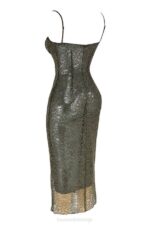 House of CB одећу 68JT370 исла маслинаста чипкана миди хаљина - Image 5