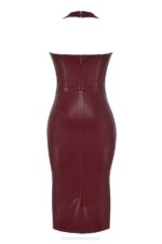 House of CB одећу 68JT378 јакуетта вине веганска кожна миди хаљина - Image 10