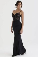 House of CB одећу 68JT382 кара црна корсет макси хаљина - Image 10
