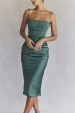 House of CB одећу 68JT388 Теиа шума драпед корсет миди хаљина - Image 2