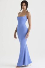 House of CB одећу 68JT397 оливетте перивинкле сатен корсет макси хаљина - Image 4