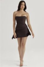 House of CB одећу 68JT418 корзет хаљина без бретела са јасмином чоколадом - Image 5