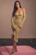 House of CB одећу 68JT455 наоми оливе халтер миди хаљина - Image 2