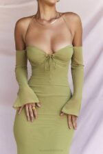 House of CB одећу 68JT455 наоми оливе халтер миди хаљина - Image 6