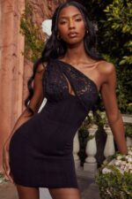 House of CB одећу 68JT463 љиљан црна чипкана мини хаљина - Image 2