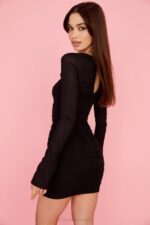 House of CB одећу 68JT491 цамилле црна мини хаљина са изрезом од праве свиле - Image 8