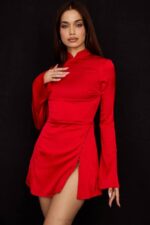 House of CB одећу 68JT498 алисса сцарлет сатенска мини хаљина - Image 10
