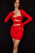 House of CB одећу 68JT499 цамилле сцарлет мини хаљина од праве свиле - Image 7