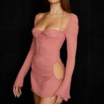 House of CB одећу 68JT524 беби розе шифон изрез халтер мини хаљина