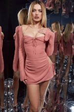 House of CB одећу 68JT524 беби розе шифон изрез халтер мини хаљина - Image 3