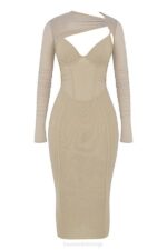 House of CB одећу 68JT528 беатрице беж корсет миди хаљина - Image 12