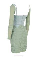 House of CB одећу 68JT543 фреија зелена скупљена корсет хаљина - Image 5
