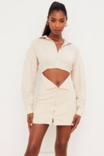 House of CB одећу 68JT548 јулиетта беж хаљина од ланеног изреза