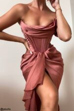 House of CB одећу 68JT560 јанис роуге сатенска миди хаљина на једно раме - Image 13