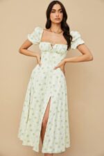 House of CB одећу 68JT561 таллулах миди хаљина са цветним пуф рукавима боје слоноваче - Image 3