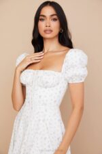 House of CB одећу 68JT571 таллулах бела миди хаљина са цветним пуф рукавима - Image 12
