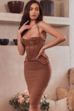 House of CB одећу 68JT581 талиа тоффее корсет миди хаљина - Image 4