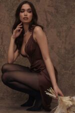 House of CB одећу 68JT582 фаие чоколадна сатенска корсет хаљина - Image 10