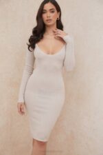 House of CB одећу 68JT584 аделине таупе ребраст миди хаљина - Image 2