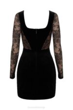 House of CB одећу 68JT585 елена црна хаљина од сомота и чипке - Image 9