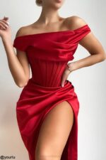 House of CB одећу 68JT587 лулу црвена асиметрична хаљина са миди корзетом - Image 12