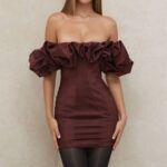 House of CB одећу 68JT590 селена суво грожђе сатенска хаљина без нараменица