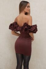 House of CB одећу 68JT590 селена суво грожђе сатенска хаљина без нараменица - Image 10