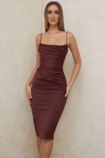 House of CB одећу 68JT591 ања суво грожђе сатен корсет миди хаљина - Image 12