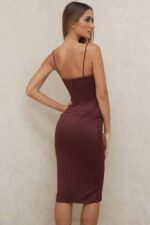 House of CB одећу 68JT591 ања суво грожђе сатен корсет миди хаљина - Image 4