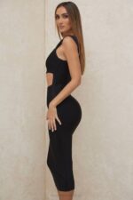 House of CB одећу 68JT593 аина црна миди хаљина са завојима - Image 14