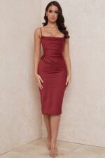 House of CB одећу 68JT599 ања вине сатен корсет миди хаљина - Image 12