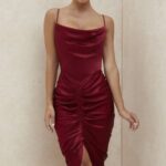 House of CB одећу 68JT600 нера вине сатенска хаљина са корзетом