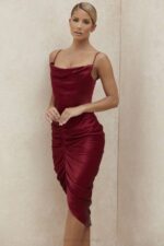 House of CB одећу 68JT600 нера вине сатенска хаљина са корзетом - Image 17