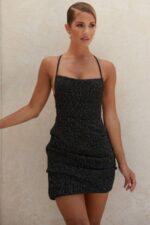 House of CB одећу 68JT605 рхеанна црна мини хаљина са боуцлеом - Image 12