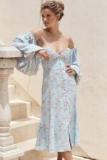 House of CB одећу 68JT608 наде плави цветни бардо миди сарафан - Image 2
