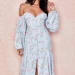House of CB одећу 68JT608 наде плави цветни бардо миди сарафан