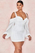House of CB одећу 68JT611 ева бела корсет хаљина са блусон рукавима - Image 13