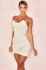 House of CB одећу 68JT615 емануела мини хаљина са драпедом од слоноваче - Image 12