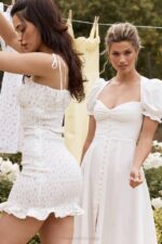 House of CB одећу 68JT616 Аллие бела плетена мини хаљина са цветовима - Image 3