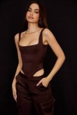 House of CB одећу 68JT61 рафа чоколадни сатенски парангал корзет - Image 8