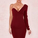 House of CB одећу 68JT624 каприс вино хаљина на једно раме