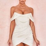 House of CB одећу 68JT627 корсет хаљина од сатена боје слоноваче