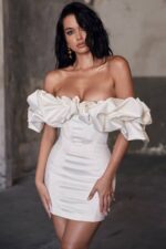 House of CB одећу 68JT631 селена сатенска хаљина без нараменица у боји слоноваче - Image 2