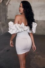 House of CB одећу 68JT631 селена сатенска хаљина без нараменица у боји слоноваче - Image 4