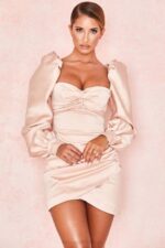 House of CB одећу 68JT634 цхерие блусх сатенска хаљина са пуф рукавима - Image 12